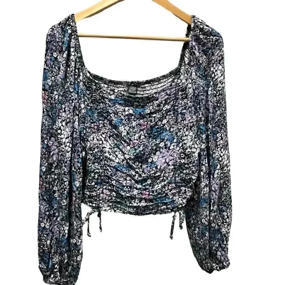 Wild Fable Floral Off Shoulder Cropped Peasant‎ Top Puff Sleeve Large